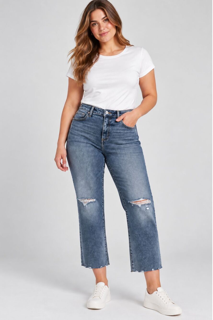 NWOT INC High Rise Distressed Straight Jeans Sz 14
